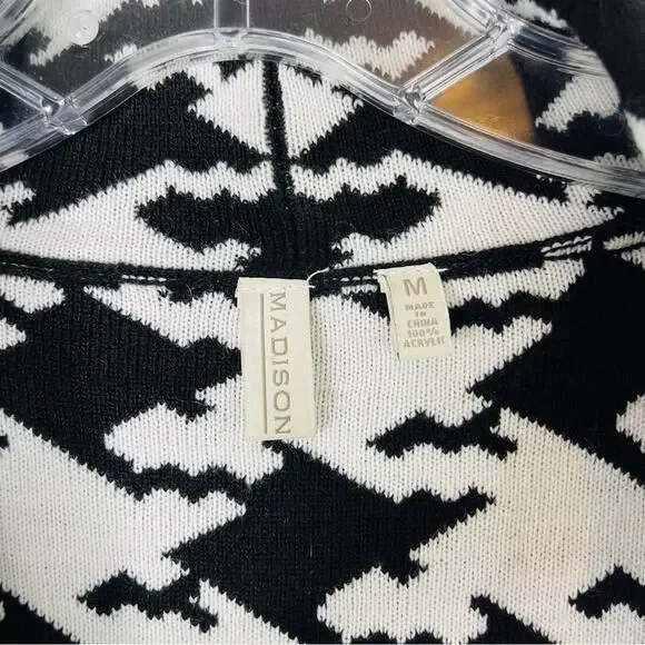 Madison black white houndstooth knit button preppy cardigan sweater medium - Picture 4 of 7
